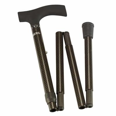 Carbon wandelstok Zwart opvouwbaar met soft recht handvat 85-95 cm