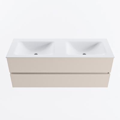 MONDIAZ VICA 130cm badmeubel onderkast Linen 2 lades. Wastafel CLOUD dubbel 2 kraangaten, kleur Talc.