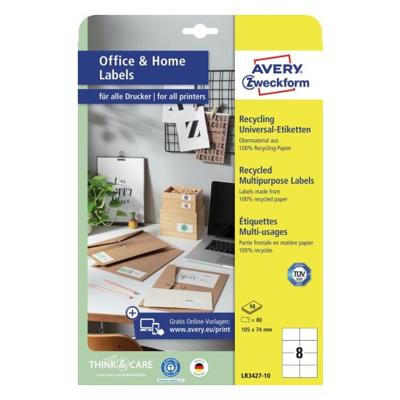 Etiket avery lr3427-10 105x74 mm recycled wit 80st