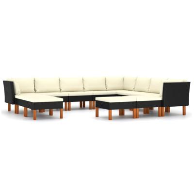 12-delige Loungeset met kussens poly rattan zwart