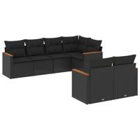 7-delige Loungeset met kussens poly rattan zwart - thumbnail