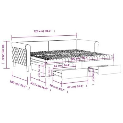 Slaapbank met onderschuifbed en lades 90x200 cm fluweel geel