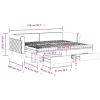 Slaapbank met onderschuifbed en lades 90x200 cm fluweel roze - thumbnail