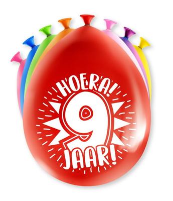 Party Ballonnen Hoera 9 Jaar - 8 Stuks