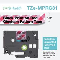 Labeltape met patroon Brother TZe, TZ TZe-MPRG31 Tapekleur: Wit (met rood ruitmotief) Tekstkleur:Zwart 12 mm 4 m - thumbnail