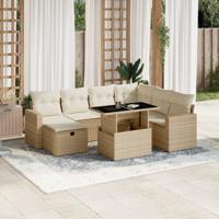 8-delige Loungeset met kussens poly rattan beige - thumbnail