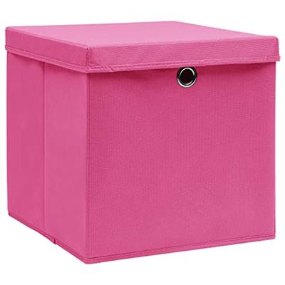VidaXL Opbergboxen met deksel 4 st 32x32x32 cm stof roze - thumbnail