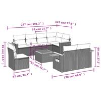 8-delige Loungeset met kussens poly rattan zwart - thumbnail