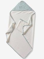 Badcape van katoengaas, personaliseerbaar, en washandje MARGUERITE blauw, bedrukt - thumbnail