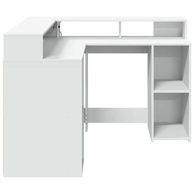 Bureau met LED-verlichting 130x130x91 cm bewerkt hout wit - thumbnail