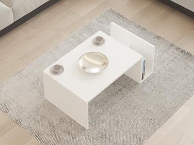 MEMO Salontafel - Wit - Opklapbaar blad & Geïntegreerde opbergruimte - B 86,8 cm x D 32,4 cm x H 50 cm