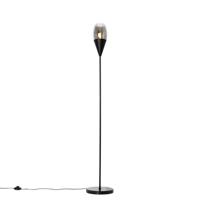 QAZQA Moderne vloerlamp zwart met smoke glas - Drop - thumbnail