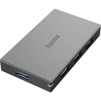 Hama USB-hub multiport data (USB 3.0, 4 poorten, overdrachtssnelheid Super Speed 5 Gbit/s, snel opladen, 10 jaar garantie, plug & play, met kabel en voeding) antraciet