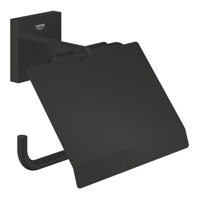 GROHE Start Cube QuickFix Toiletrolhouder - met klep - matte black 411022430 GROHE Start Cube QuickFix Toiletrolhouder - met klep - matte black 411022430