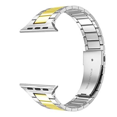 By Qubix - Stalen schakelband - Zilver met goud - Compatible met Apple watch 44mm / 45mm / 46mm / 49mm - Compatible Apple watch bandjes
