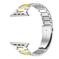By Qubix - Stalen schakelband - Zilver met goud - Compatible met Apple watch 38mm / 40mm / 41mm / 42mm - Compatible Apple watch bandjes - thumbnail