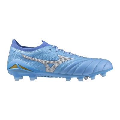 Mizuno Morelia Neo IV Beta Japan Gras Voetbalschoenen (FG) Blauw Grijs Goud