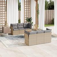 7-delige Loungeset met kussens poly rattan gemengd beige - thumbnail