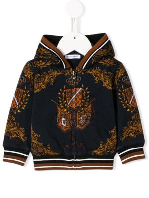 Dolce & Gabbana Kids Heraldic emblem print zip-up hoodie - Blue