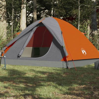 Tent 6-persoons 348x340x190 cm 190T taft grijs en oranje Tent 6-persoons 348x340x190 cm 190T taft grijs en oranje