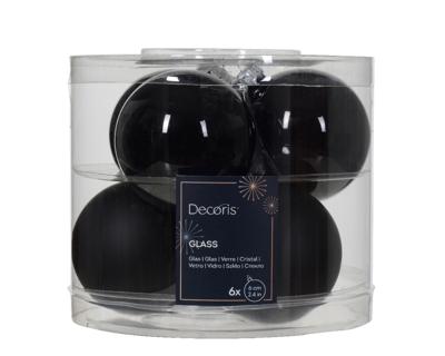 Kerstbal glas d6 cm zwart 6st kerst Decoris - Decoris