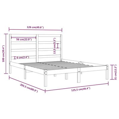 Bedframe massief hout 135x190 cm