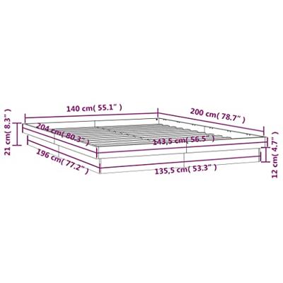 Bedframe met LED massief grenenhout wasbruin 140x200 cm