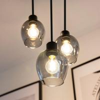 Zora - LED Hanglamp Smoke Glas - 3 lichtpunten - E27 - Zwart - IP20 - Hanglamp glazen bollen - thumbnail
