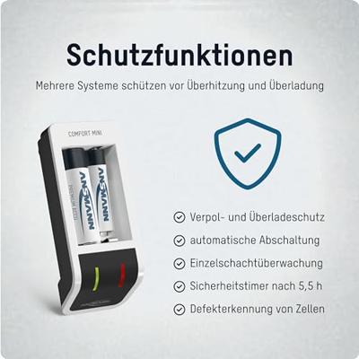 ANSMANN Acculader incl. 2 x Mignon AA batterijen 2100 mAh - automatische acculader met Perfect-7-laadtechnologie, bewaking met enkele bay & repair modus - Comfort Mini