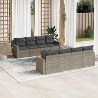 9-delige Loungeset met kussens poly rattan grijs - thumbnail
