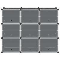 Opbergmeubel met 9 vakken en deuren polypropeen zwart - thumbnail