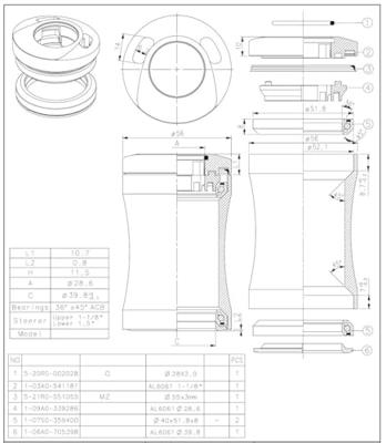 Tecora balhoofdstel1 1/8 inch semi geintegreerd met kabel doorvoer