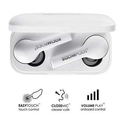 Boompods Bassline TRUE Draadloze Oordopjes - Bluetooth In-Ear Hoofdtelefoon, Water/Zweetbestendig, Compacte Reizen Opladen Case, Instant Connection, TWS (Wit) BTWSWH