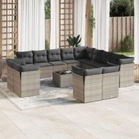 14-delige Loungeset met kussens poly rattan grijs - thumbnail