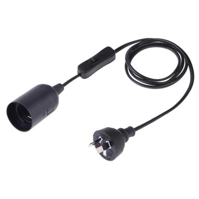 E27 Wire Cap schakelaar lamp houder kroonluchter stopcontact met 1 2 m verlengkabel AU plug (zwart)