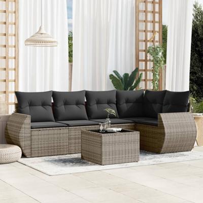 5-delige Loungeset met kussens poly rattan grijs - thumbnail