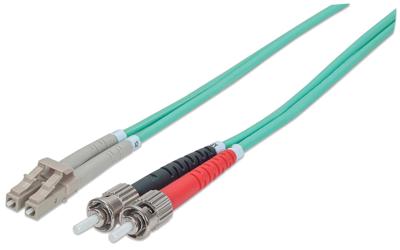 Intellinet 751131 Glasvezel Optische vezel Aansluitkabel 5.00 m Turquoise [1x ST-stekker - 1x LC-stekker] 50/125 µ Multimode OM3
