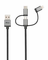Trust 3-In-1 Usb-Kabel van 1 M voor Opladen en Synchroniseren, Zwart - thumbnail