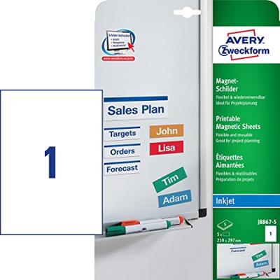 Avery Magneetetiketten, ft 210 x 297 mm, doos van 5 stuks Avery Magneetetiketten, ft 210 x 297 mm, doos van 5 stuks