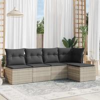 5-delige Loungeset met kussens poly rattan lichtgrijs - thumbnail