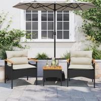 3-delige Loungeset met kussens poly rattan zwart - thumbnail