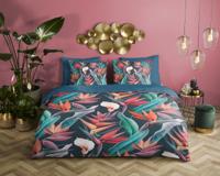Descanso Dekbedovertrek "bloemen en bladeren" - Multi - (200x200/220 cm) - Biologisch Katoen satijn - thumbnail