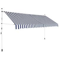VidaXL Luifel handmatig uittrekbaar 400 cm blauw en witte strepen - thumbnail
