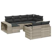 11-delige Loungeset met kussens poly rattan lichtgrijs - thumbnail