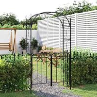VidaXL Tuinboog met poort 108x45x235 cm staal zwart - thumbnail