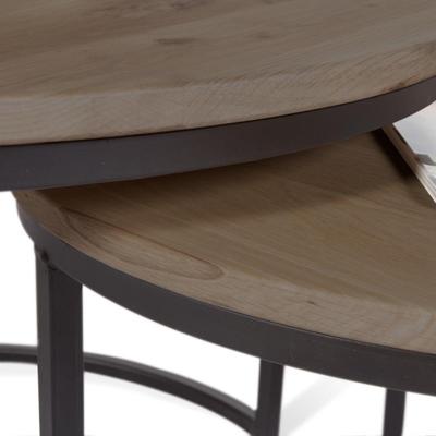 Ronde Bijzettafel (set van 2) Keith  | Hout  | Eikenhout | Zwart Grijs Bruin