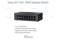 Cisco SF110D-16HP 10/100-PoE-desktopschakelaar met 16 poorten (SF110D-16HP-EU) - thumbnail