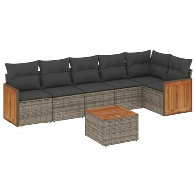 6-delige Loungeset met kussens poly rattan grijs