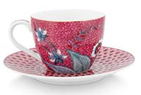Pip Studio Flower Festival Espresso Kop & Schotel Donkerroze - thumbnail