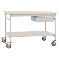 Manuflex BB5351.7035 Compleet bijzettafel basismobiel met melamine schijf + enkele lade, bxdxh: 1500 x 800 x 850 mm Grijs-wit (RAL 7035) - thumbnail